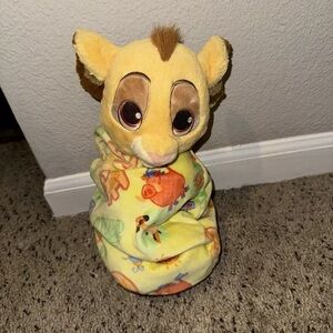 Disney Parks Babies Simba Lion King Baby Plush with Blanket Pouch Blankie 10"